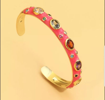 Open enamel cubic zirconia bangle bracelet by Zirconite, red color, 834B100