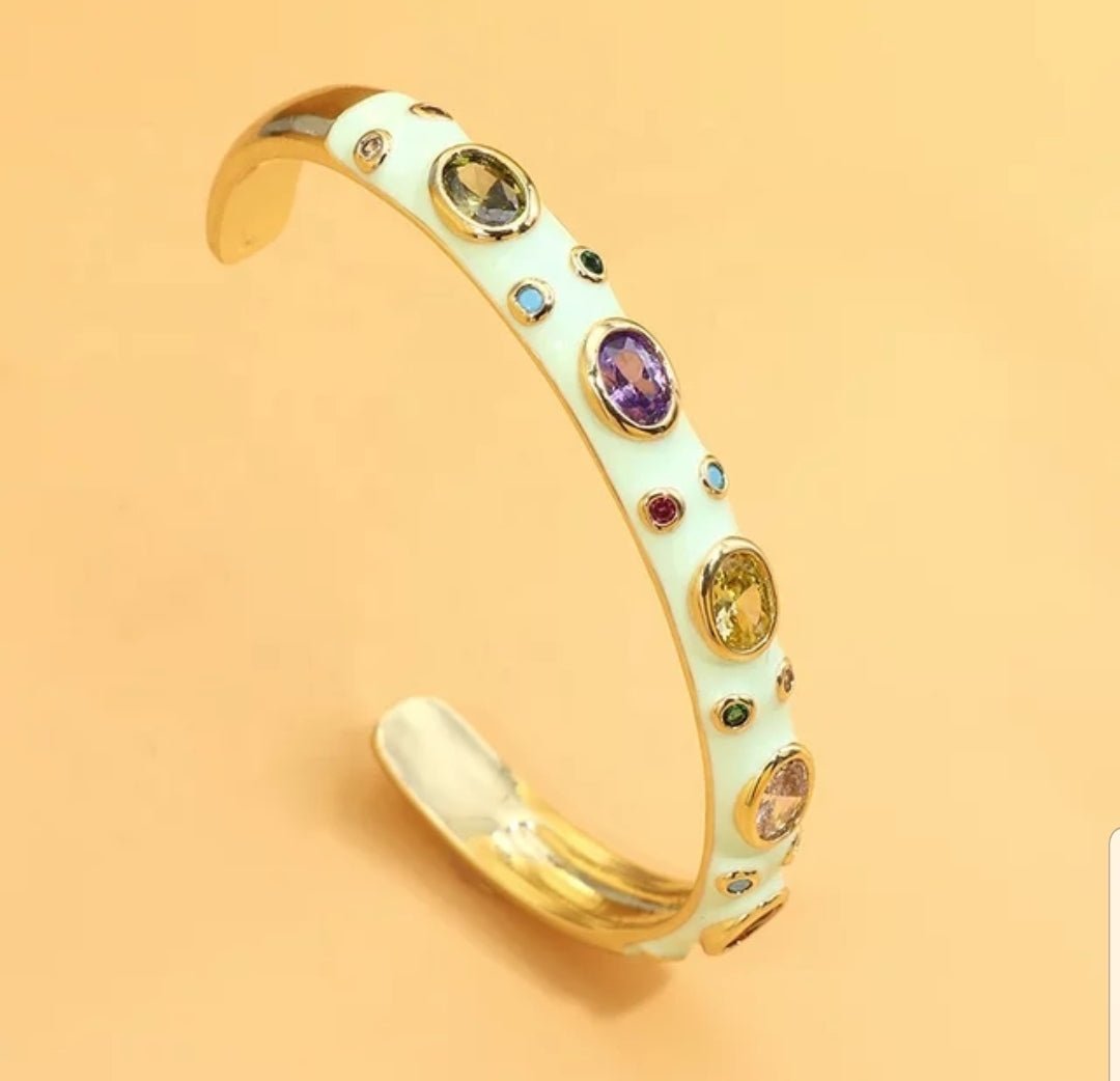 Open enamel cubic zirconia bangle bracelet by Zirconite, white color, 834B100
