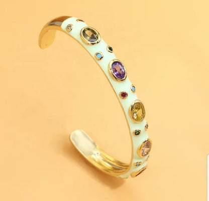 Open enamel cubic zirconia bangle bracelet by Zirconite, white color, 834B100