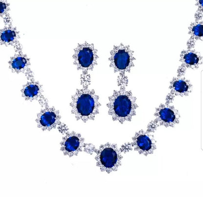 Oval cubic zirconia couture necklace by Zirconite, blue stone, 628N5099
