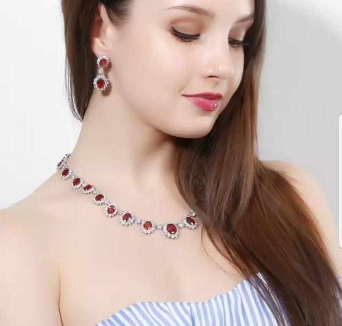 Oval cubic zirconia couture necklace by Zirconite, worn on model, 628N5099