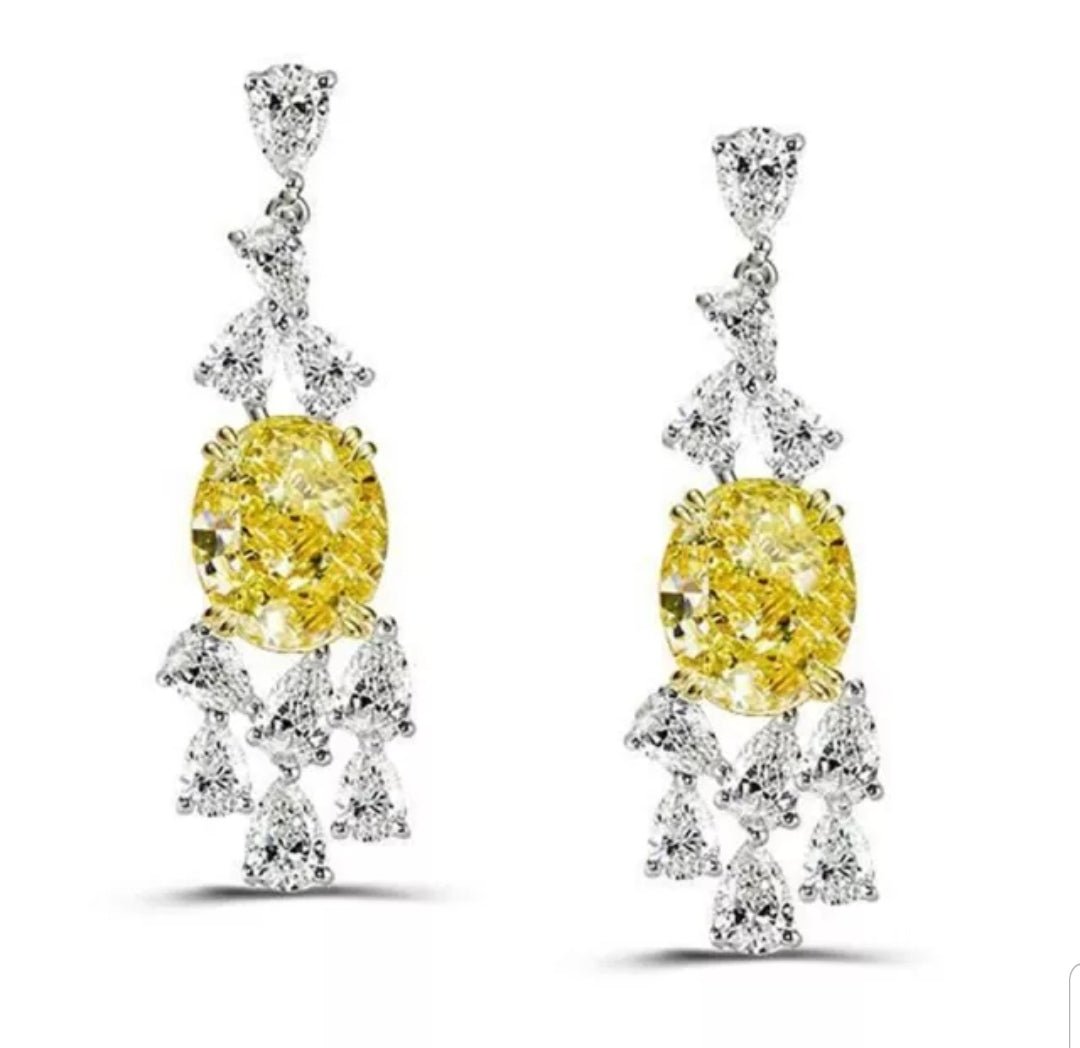 Oval cubic zirconia drop earrings, canary yellow stone, 830E1032