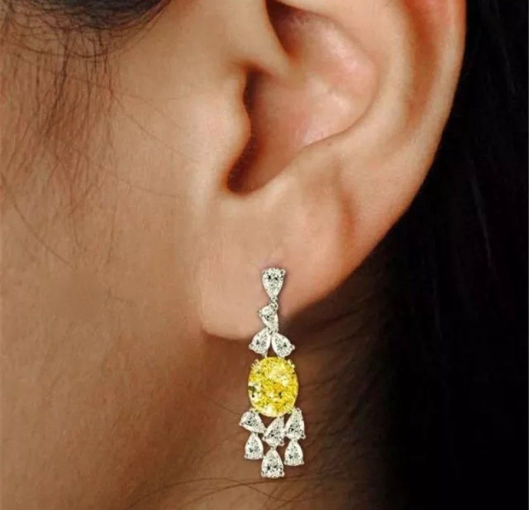 Oval cubic zirconia drop earrings, worn on model, 830E1032