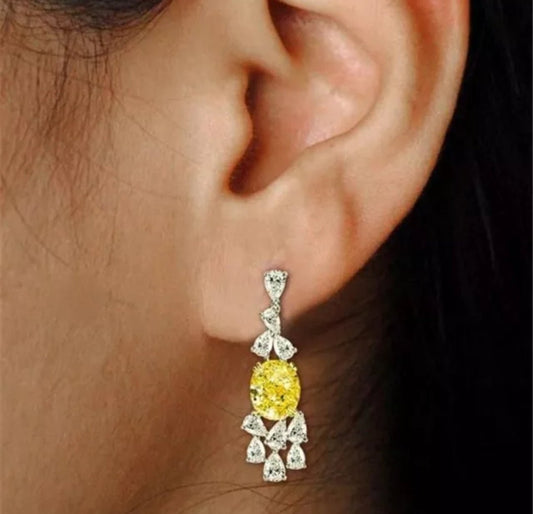 Oval cubic zirconia drop earrings, worn on model, 830E1032