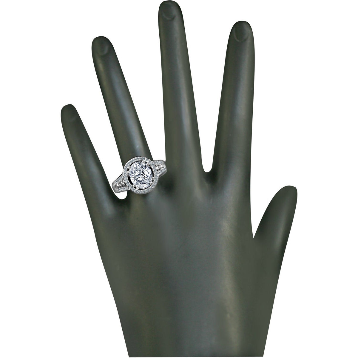 Oval cubic zirconia split shank floating halo ring, alternate view, 635R4011