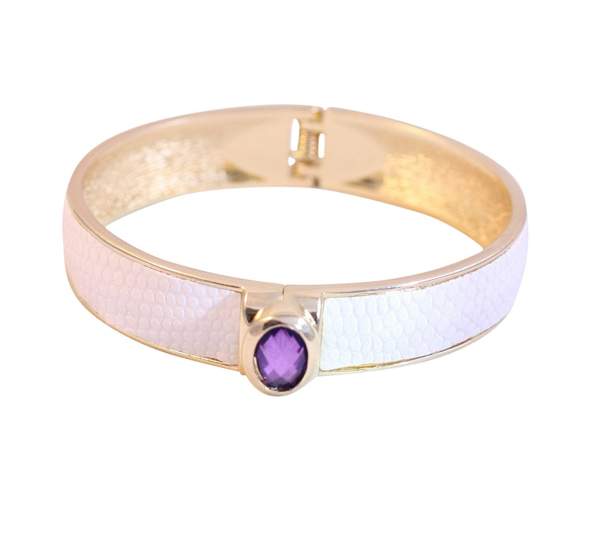 Oval jeweled snakeskin leather hinged bangle bracelet by Zirconite, alternate view, 629B82033
