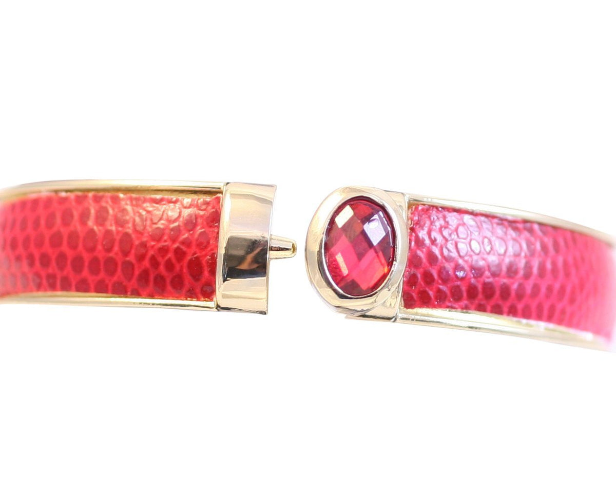 Oval jeweled snakeskin leather hinged bangle bracelet by Zirconite, alternate view, 629B82033