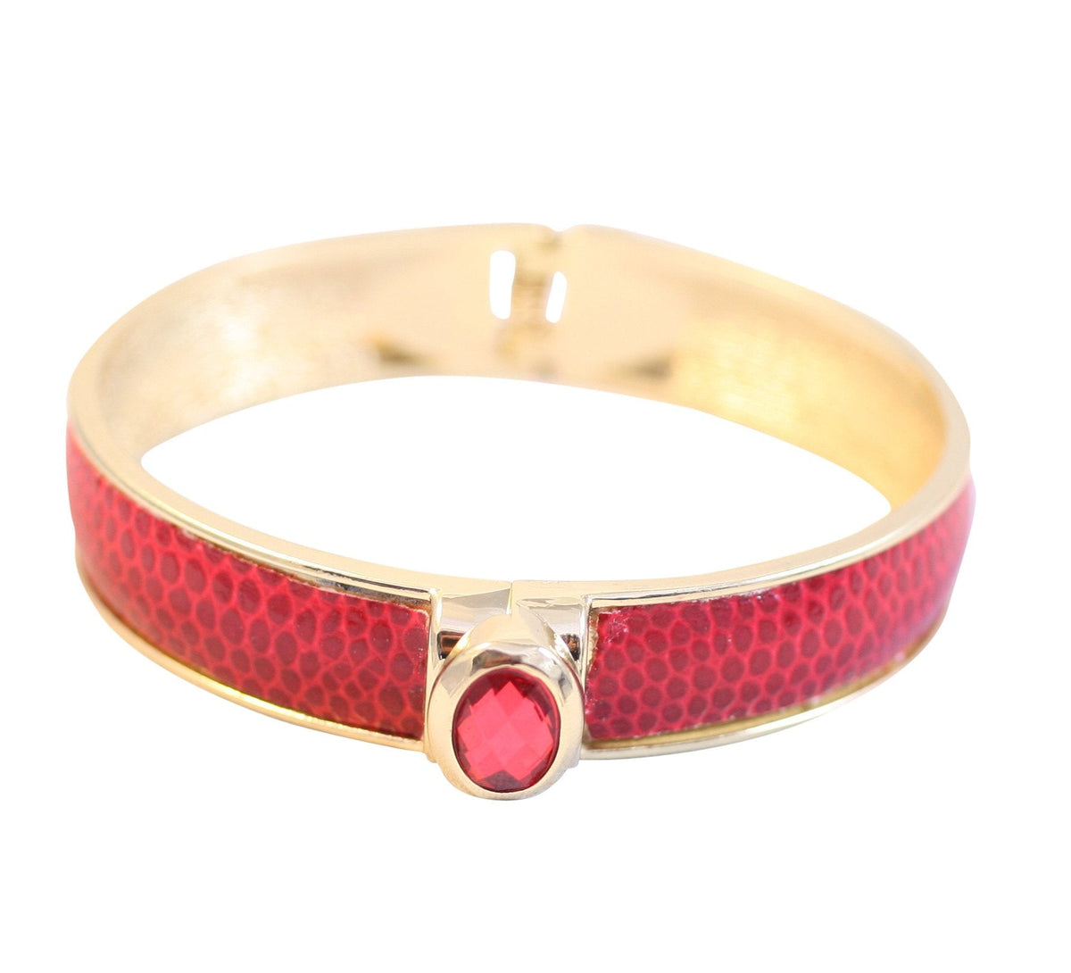 Oval jeweled snakeskin leather hinged bangle bracelet by Zirconite, alternate view, 629B82033