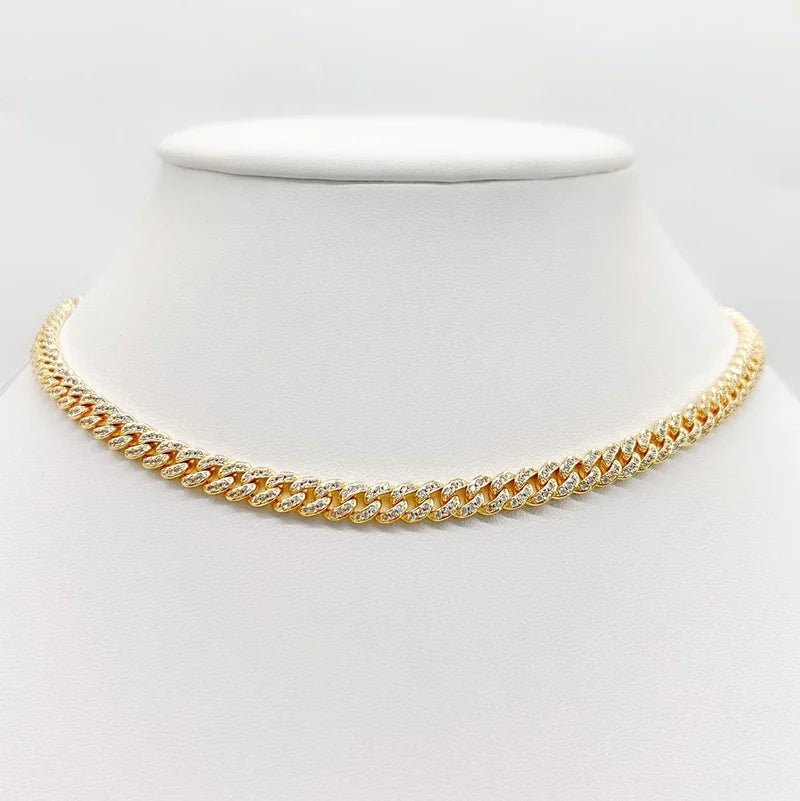 Pavé cubic zirconia Cuban curved link necklace by Zirconite, alternate view, 818N