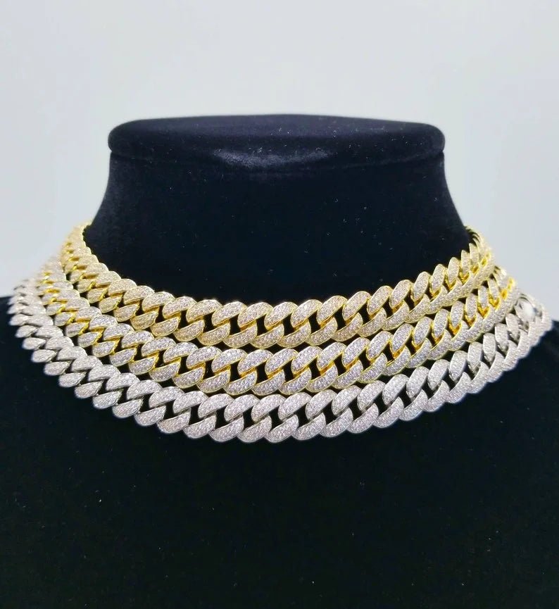 Pavé cubic zirconia Cuban curved link necklace by Zirconite, group view, 818N