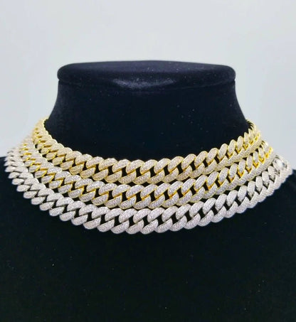 Pavé cubic zirconia Cuban curved link necklace by Zirconite, group view, 818N