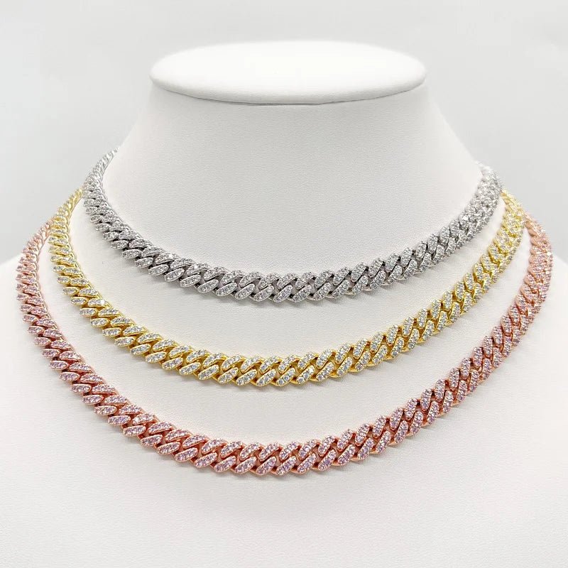 Pavé cubic zirconia Cuban curved link necklace by Zirconite, main view, 818N
