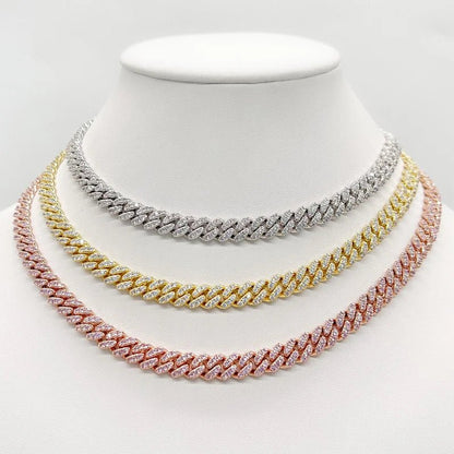 Pavé cubic zirconia Cuban curved link necklace by Zirconite, main view, 818N