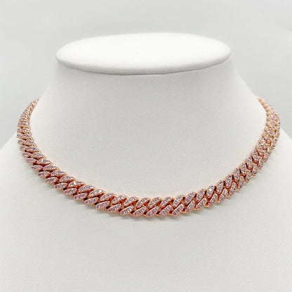 Pavé cubic zirconia Cuban curved link necklace by Zirconite, rose gold tone, 818N