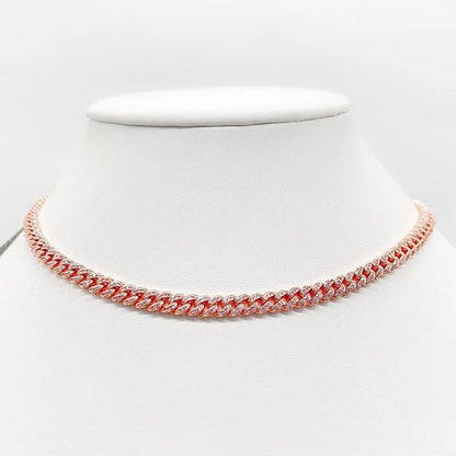 Pavé cubic zirconia Cuban curved link necklace by Zirconite, rose gold tone, 818N
