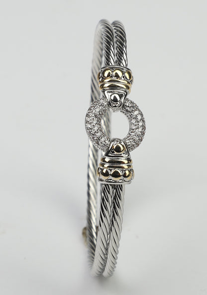 Pavé cubic zirconia two-tone cable bangle bracelet by Zirconite, alternate view, 500B3961
