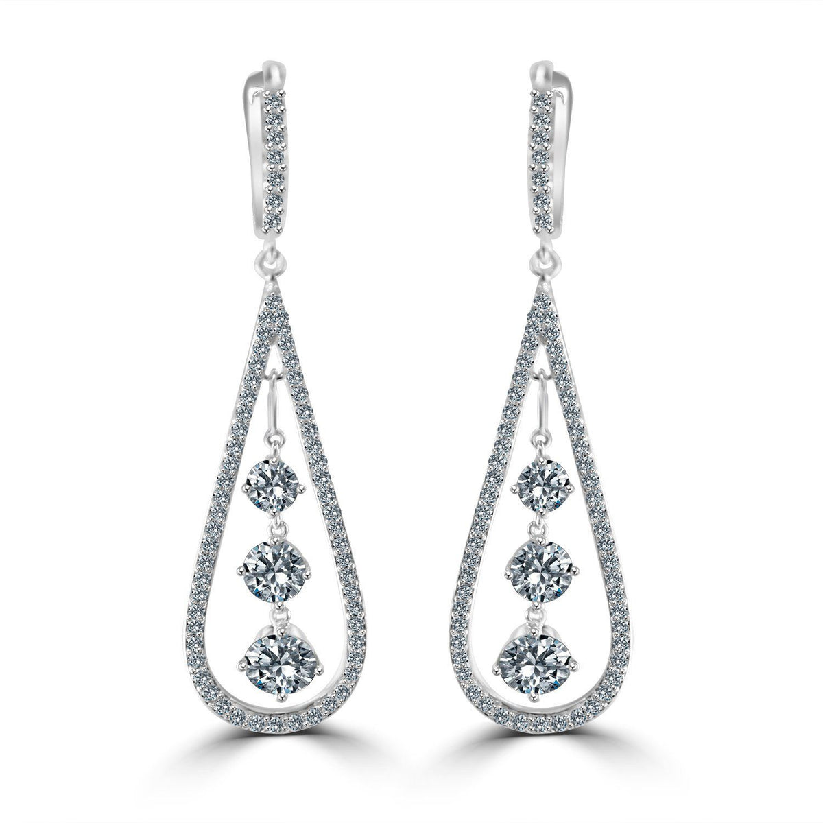 Pear-cut cubic zirconia chandelier drop earrings in sterling silver, alternate view, 635E303