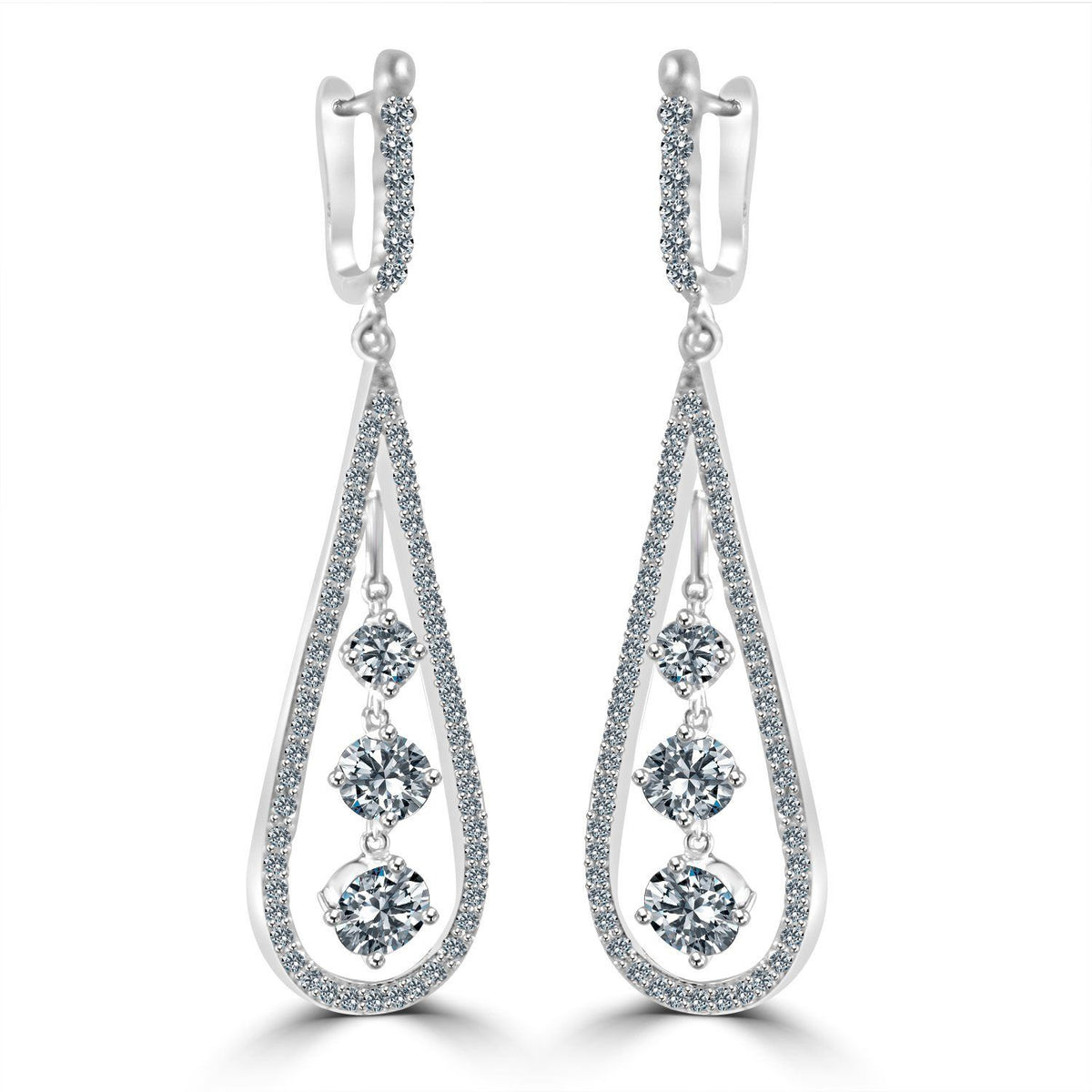 Pear-cut cubic zirconia chandelier drop earrings in sterling silver, alternate view, 635E303