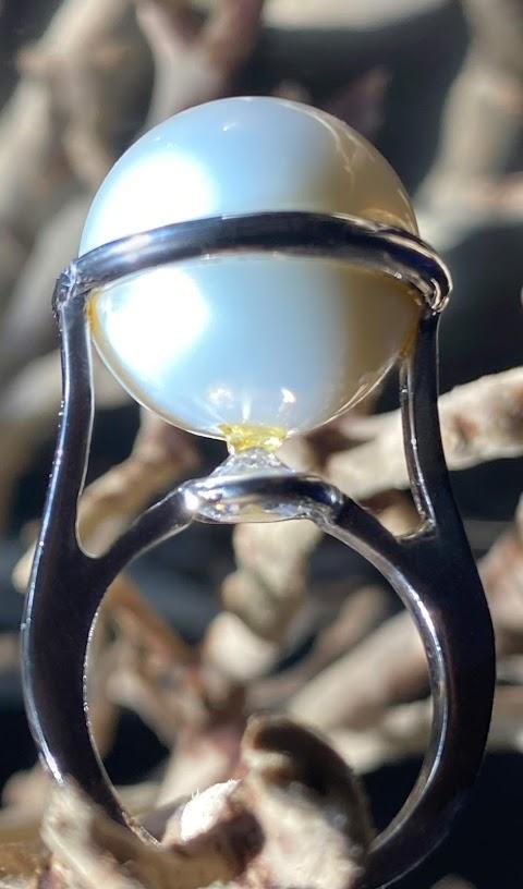 Pearl and cubic zirconia ring in sterling silver, alternate view