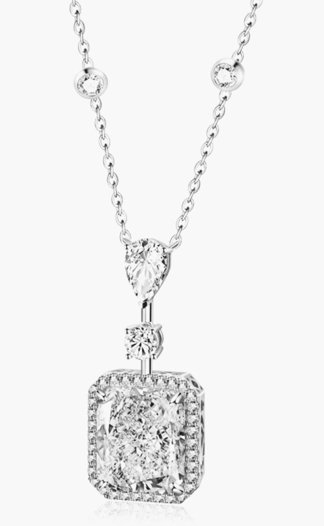 Radiant-cut cubic zirconia halo pendant necklace, alternate view, 800P101
