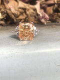 Radiant Diamond Veneer Cubic Zirconia Sterling Three Stone Ring. 635R71337