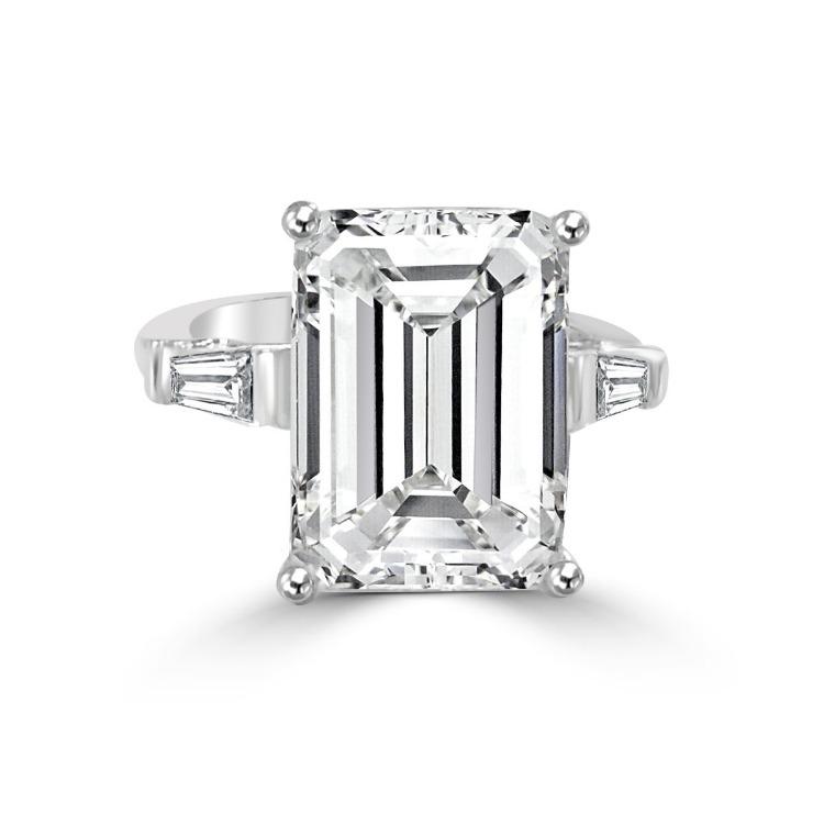 Emerald Diamond Veneer Cubic Zirconia Three stone Sterling Silver Ring.635R72005