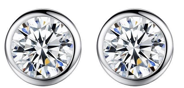 Round bezel-set cubic zirconia stud earrings in sterling silver by Zirconite, main view, EBZL