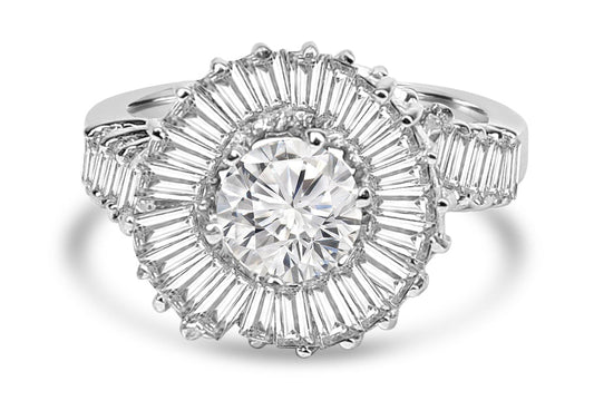Round cubic zirconia ballerina ring, main view, 635R32107