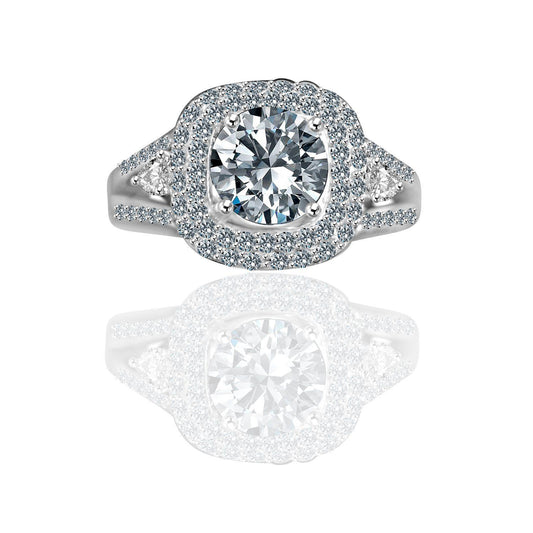 Round cubic zirconia halo ring, main view, 635R4010