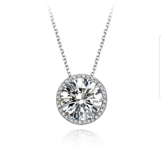 Round cubic zirconia pendant in sterling silver, main view, 635P15708