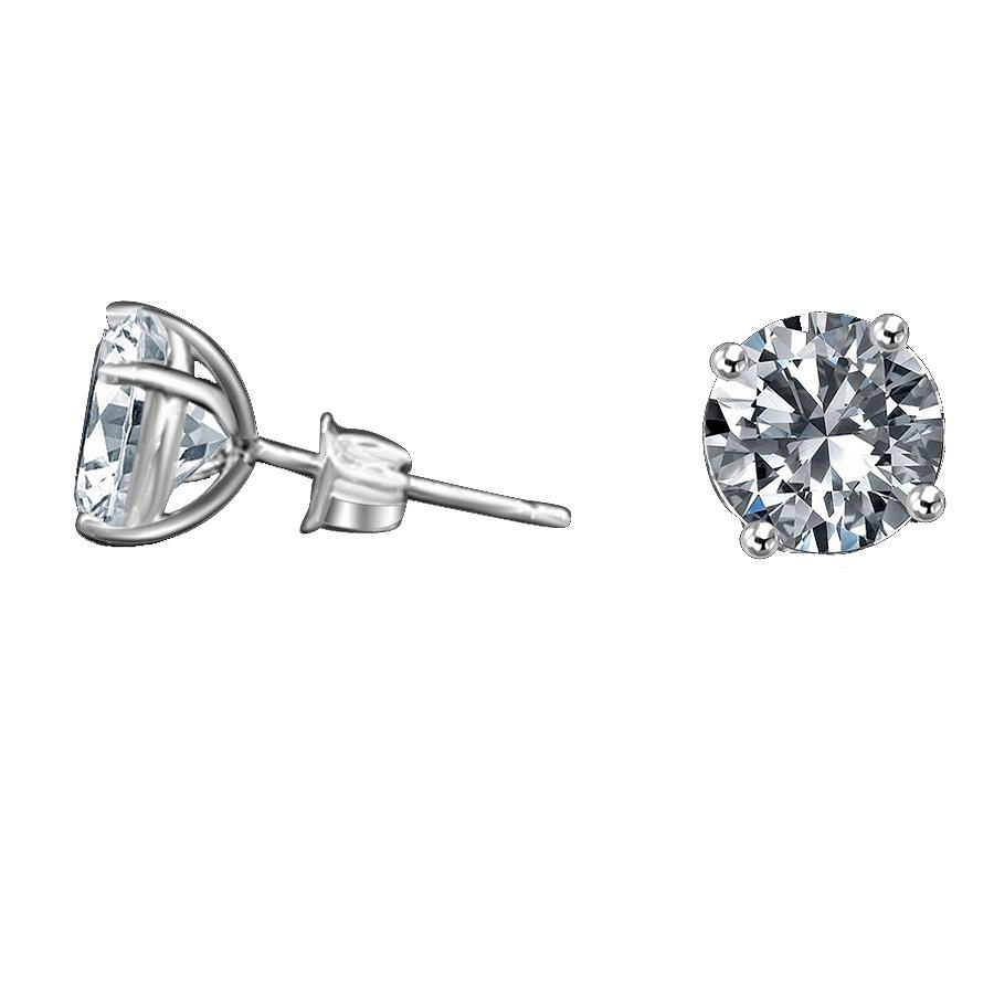 Round cubic zirconia stud earrings in sterling silver, alternate view, 635E