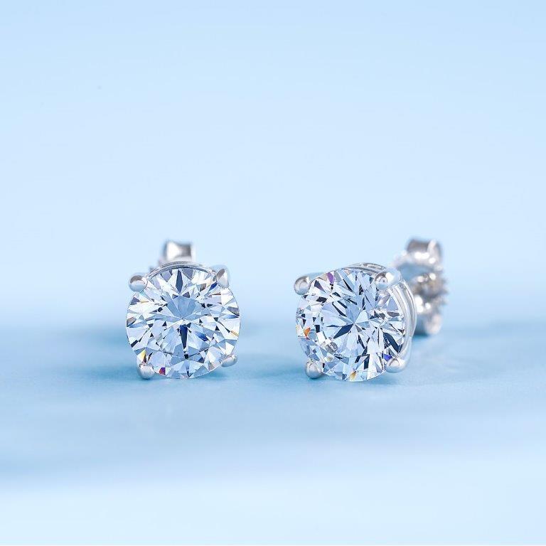 Round cubic zirconia stud earrings in sterling silver, alternate view, 635E