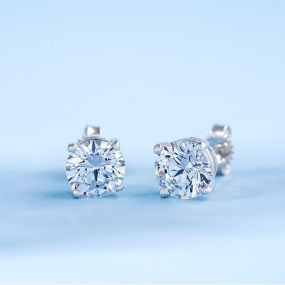 Round cubic zirconia stud earrings in sterling silver, alternate view, 635E