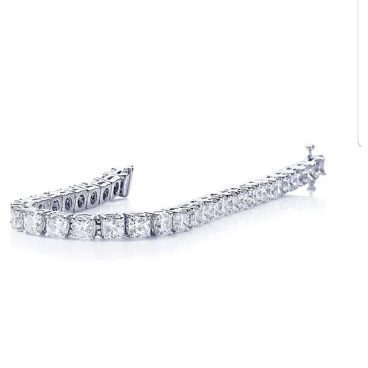 Round cubic zirconia tennis bracelet in 14K gold, main view, 635TBH14K