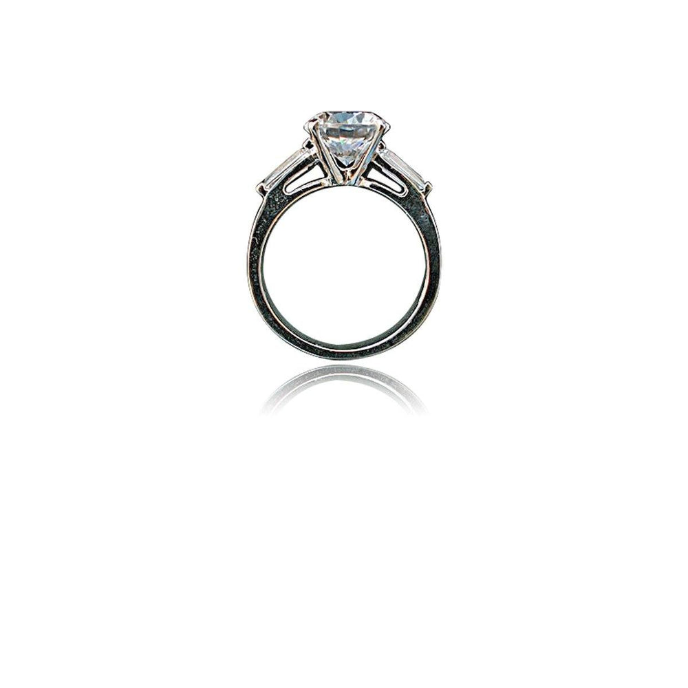 Round Solitaire Baguette Diamond Veneer Cubic Zirconia 14K Gold Ring.