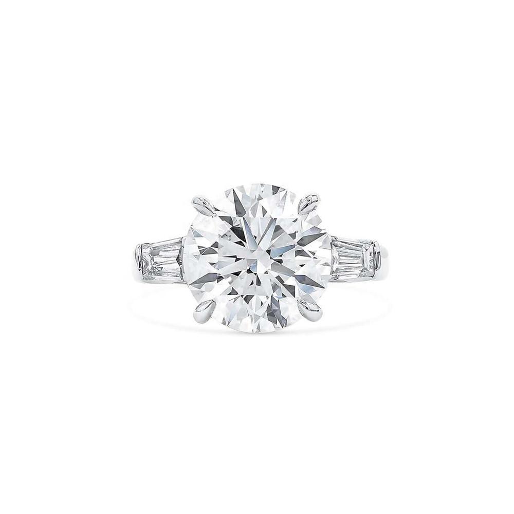 Round Solitaire Baguette Diamond Veneer Cubic Zirconia 14K Gold Ring.