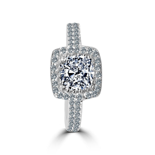 Square cushion-cut cubic zirconia halo ring, main view, 635R0251