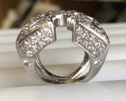 Square cubic zirconia arrow cross ring in sterling silver, alternate view, 590R391