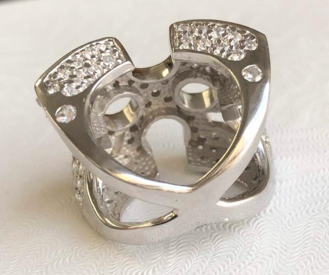 Square cubic zirconia arrow cross ring in sterling silver, alternate view, 590R391