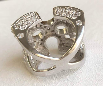 Square cubic zirconia arrow cross ring in sterling silver, alternate view, 590R391
