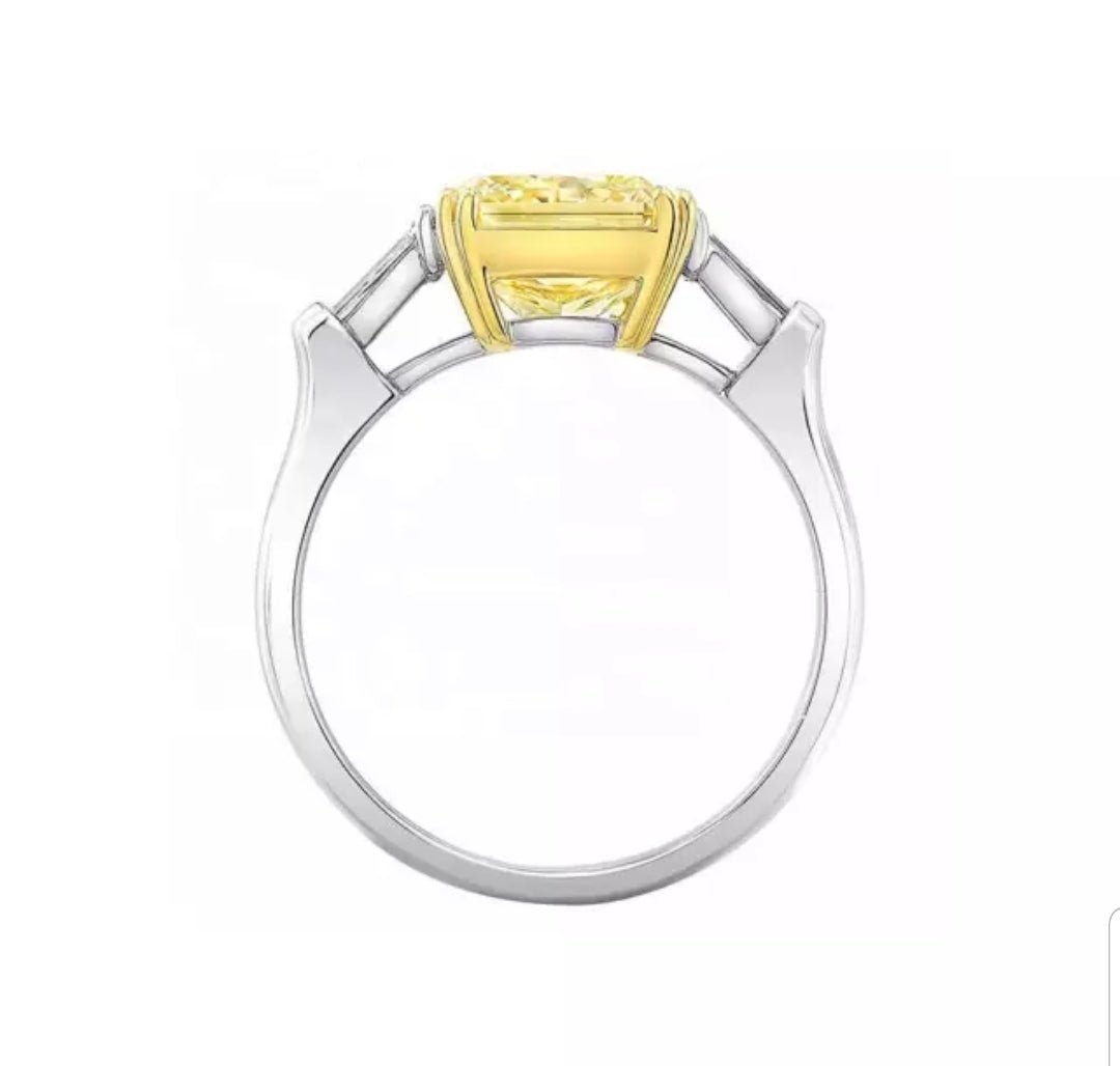 Square cubic zirconia engagement ring, canary yellow stone, 800R077