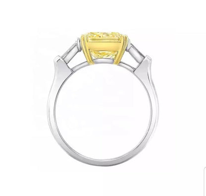 Square cubic zirconia engagement ring, canary yellow stone, 800R077