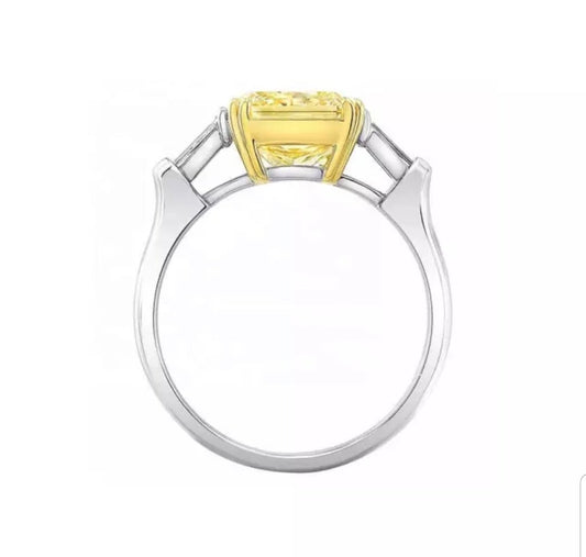 Square cubic zirconia engagement ring, canary yellow stone, 800R077