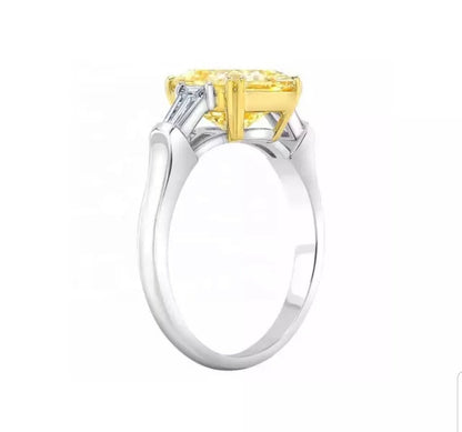 Square cubic zirconia engagement ring, canary yellow stone, 800R077