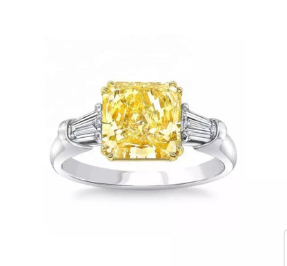 Square cubic zirconia engagement ring, canary yellow stone, 800R077