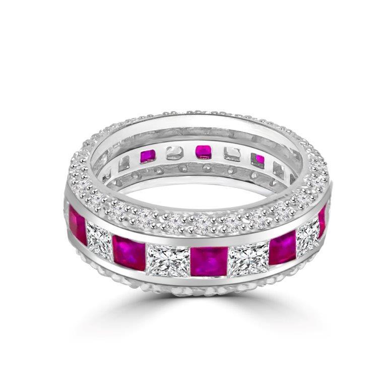 Square cubic zirconia stackable eternity band ring in sterling silver, alternate view, 600R13061