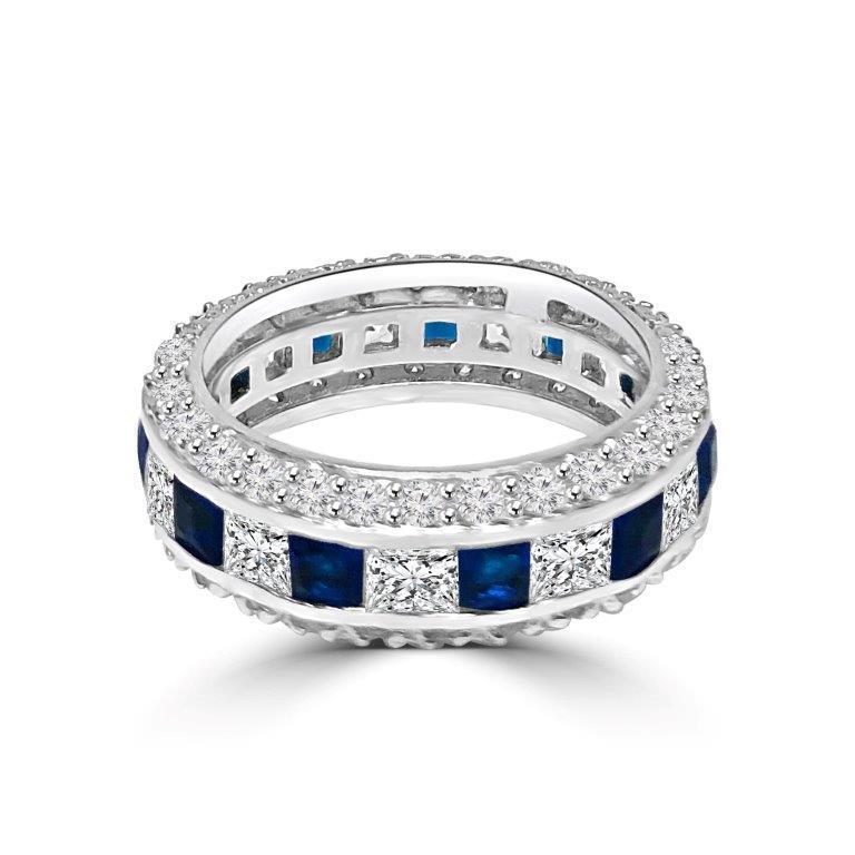Square cubic zirconia stackable eternity band ring in sterling silver, blue stone, 600R13061