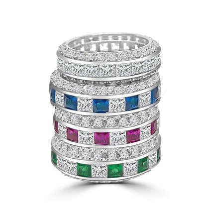 Square cubic zirconia stackable eternity band ring in sterling silver, main view, 600R13061