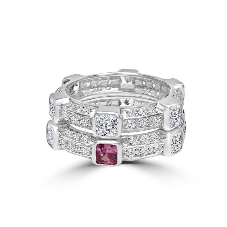 Square station cubic zirconia stackable eternity band ring in sterling silver, alternate view, 600R13096