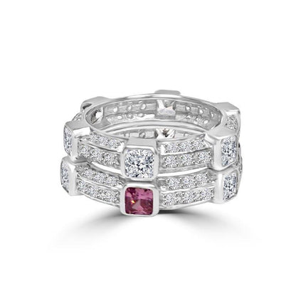 Square station cubic zirconia stackable eternity band ring in sterling silver, alternate view, 600R13096